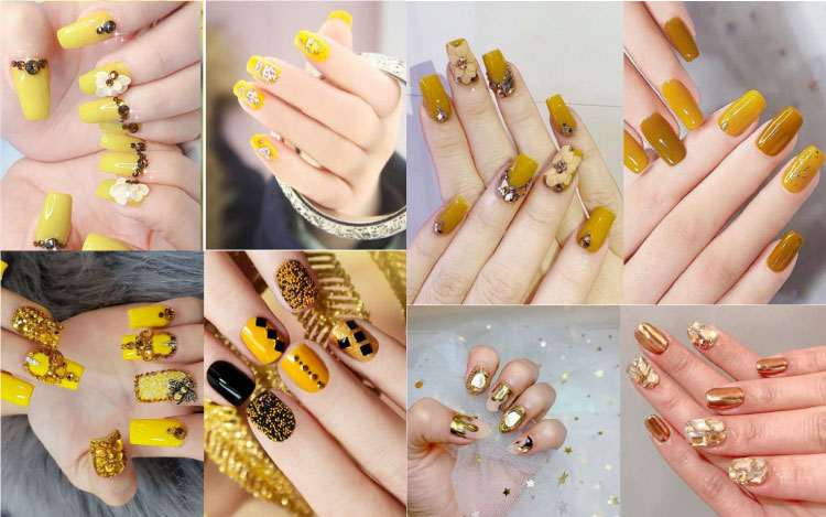 4 mẫu nail tông màu vàng họa tiết dễ thương  Làm Điệu