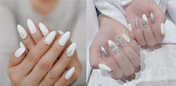 Móng tay thiết kế sang trọng nhọn màu trắng tặng kèm phụ kiện mẫu nail xinh   Lazadavn