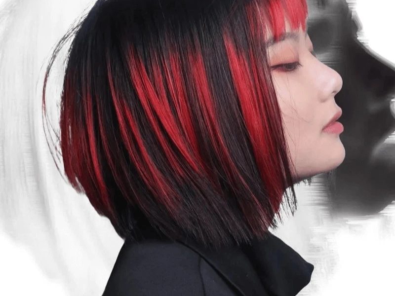 Nhuộm highlight cho tóc ngắn đen màu đỏ